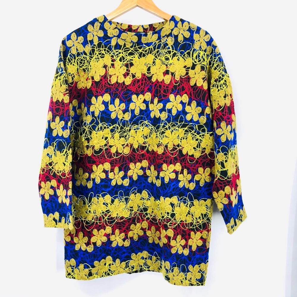 ✨Zara Oversized 3D Knit Multicolored Art Boho Hippie Tunic Top